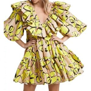 Aje Floral Sophisticated Mini Dress in Yellow and Cream